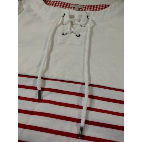 Talbot's Factory red white striped nautical inspired lace neck long sleeve shirt - Picture 5 of 11